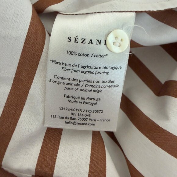 Sézane Bilma Organic Cotton Striped Button-Up Shirt Size FR 44/US 12 - Picture 6 of 16